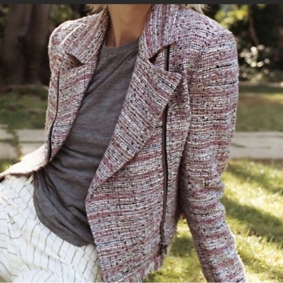 Cupcakes & Cashmere Multicolor Tweed Fringe Hem Moto Jacket Size XS - Picture 1 of 13